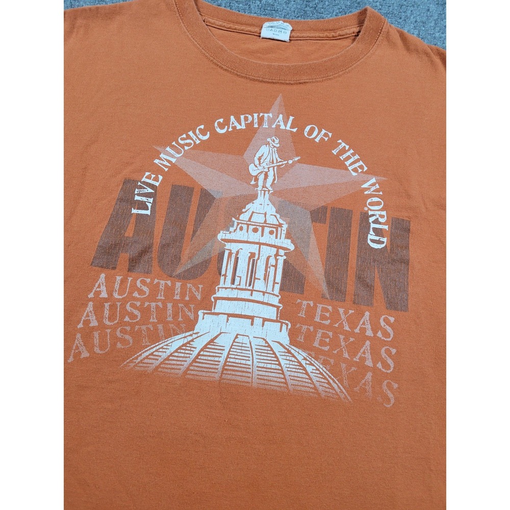 Austin Texas Shirt Mens 2XL Burnt Orange Live Music Capital Souvenir Tee Delta